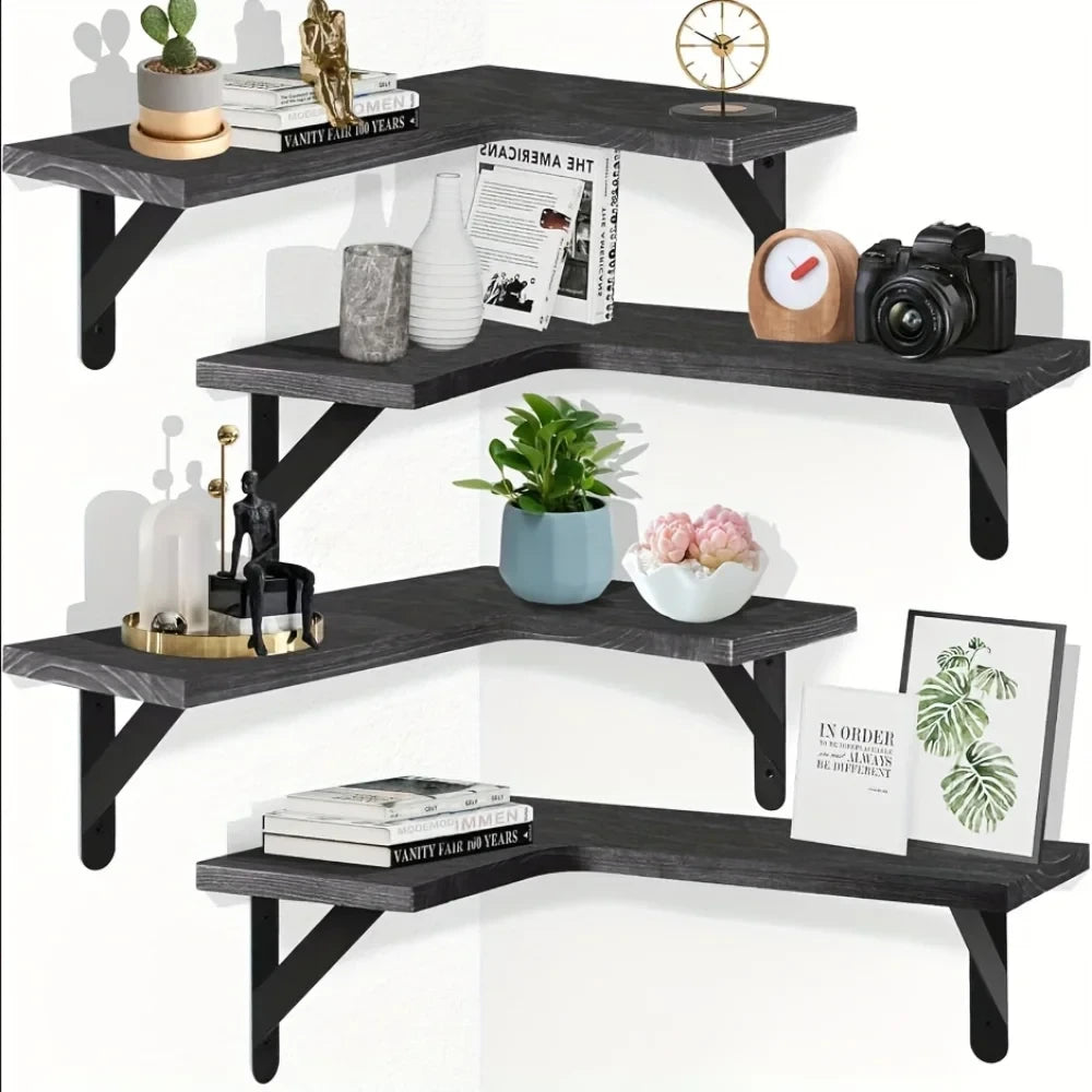 Natural Wood Corner Floating Shelves