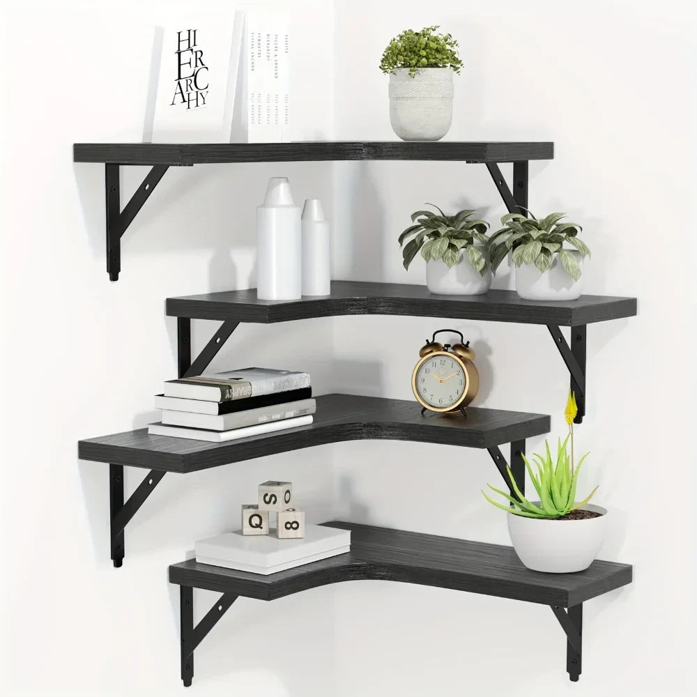 Natural Wood Corner Floating Shelves