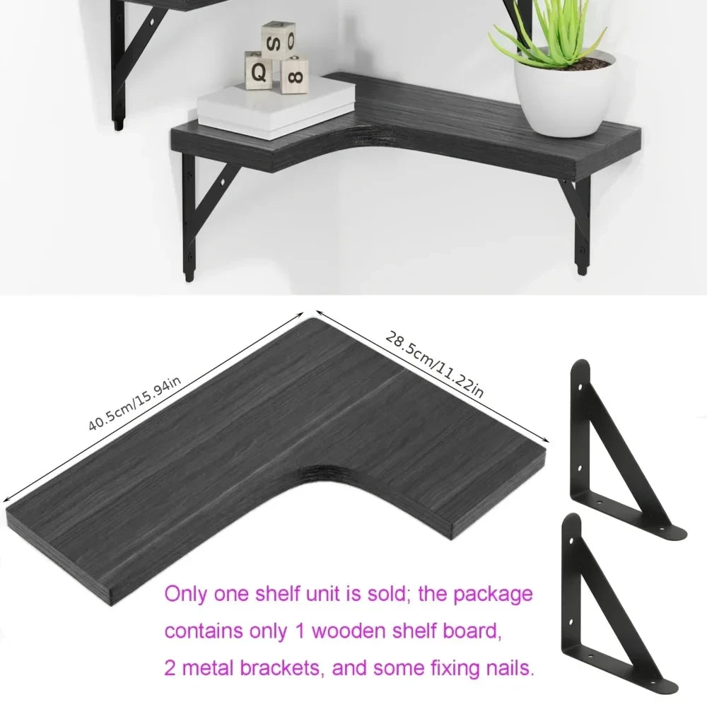 Natural Wood Corner Floating Shelves