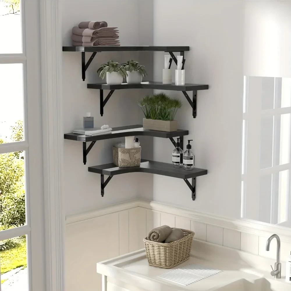 Natural Wood Corner Floating Shelves