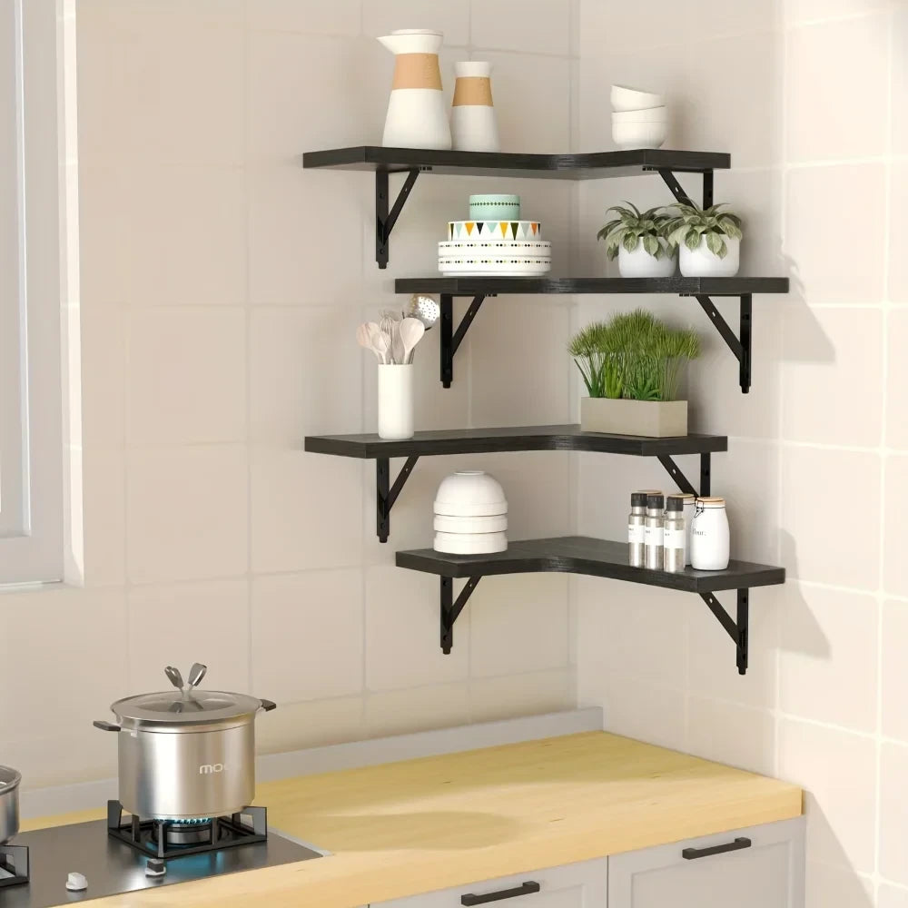 Natural Wood Corner Floating Shelves