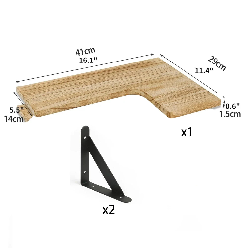 Natural Wood Corner Floating Shelves