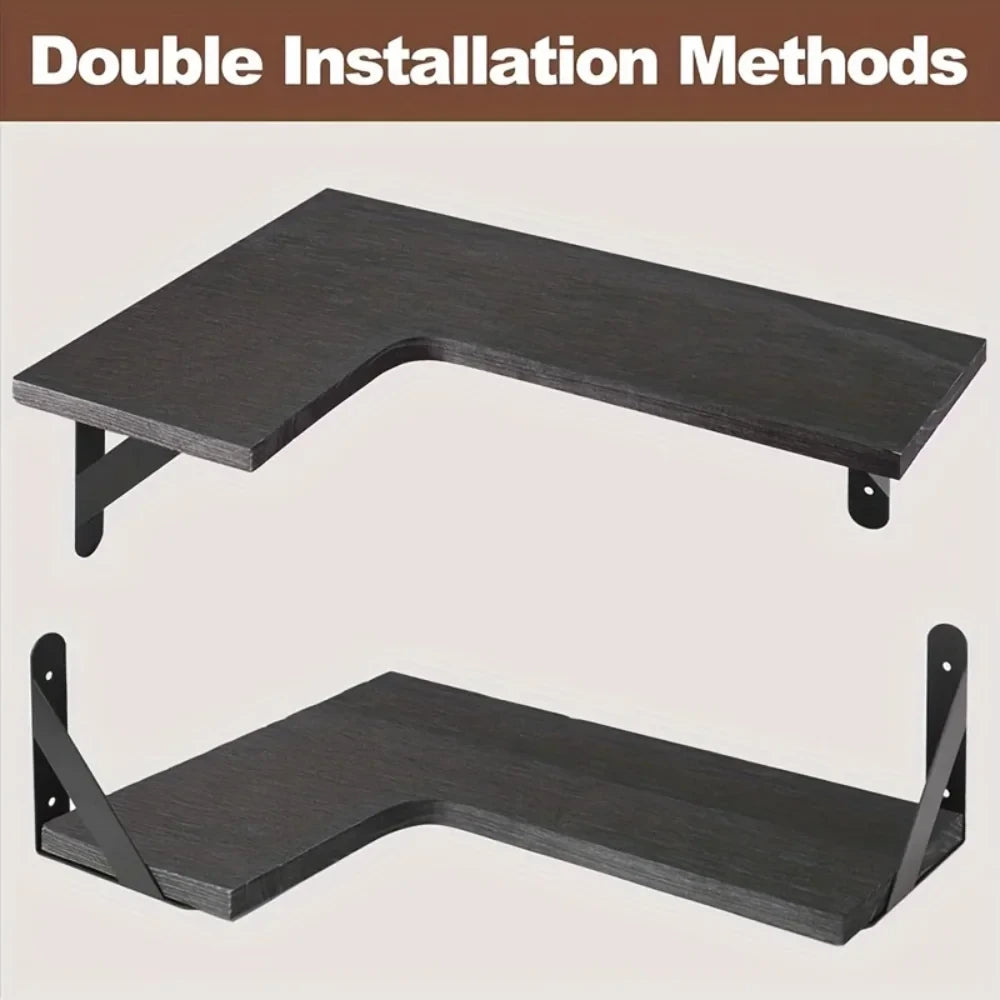 Natural Wood Corner Floating Shelves