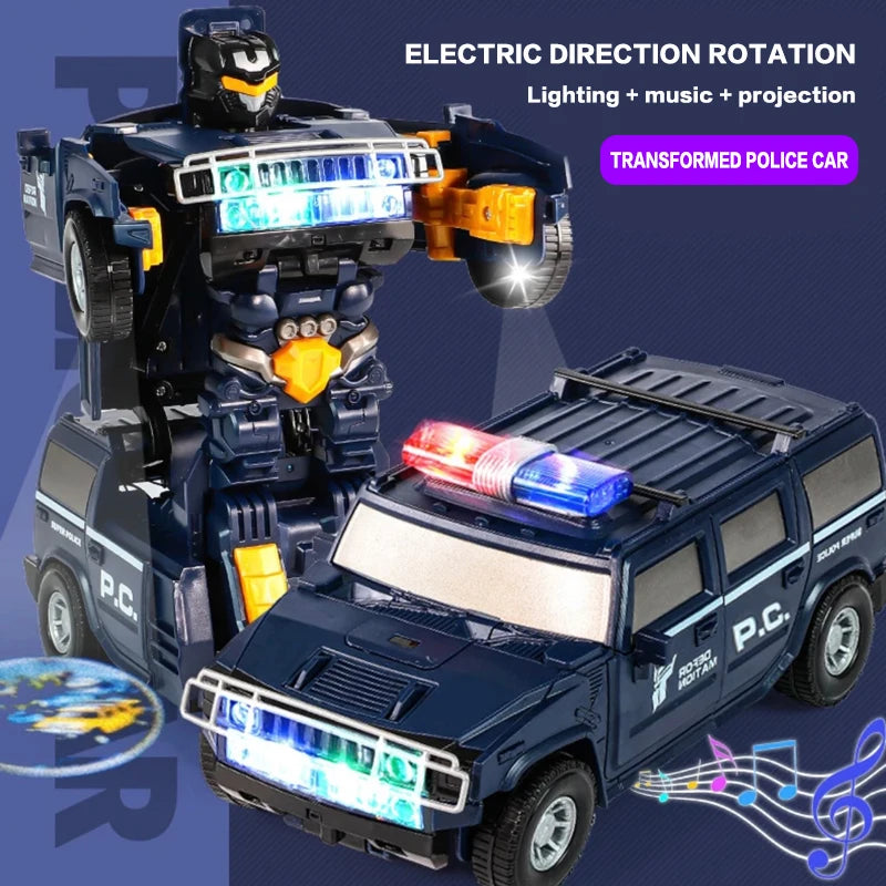 Children's Hummer police car toy, automatic transformation robot with universal movement, lighting and music
